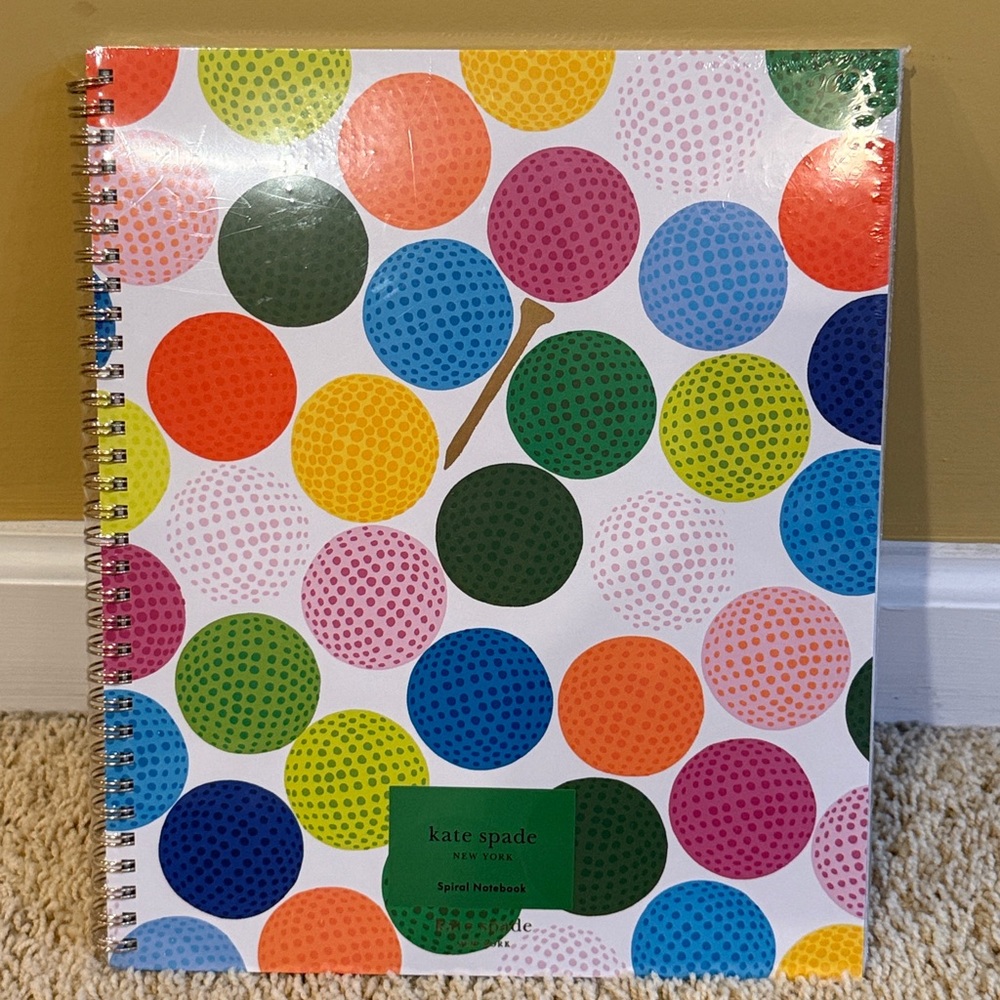 kate spade New York large spiral notebook featuring colorful golf balls pattern